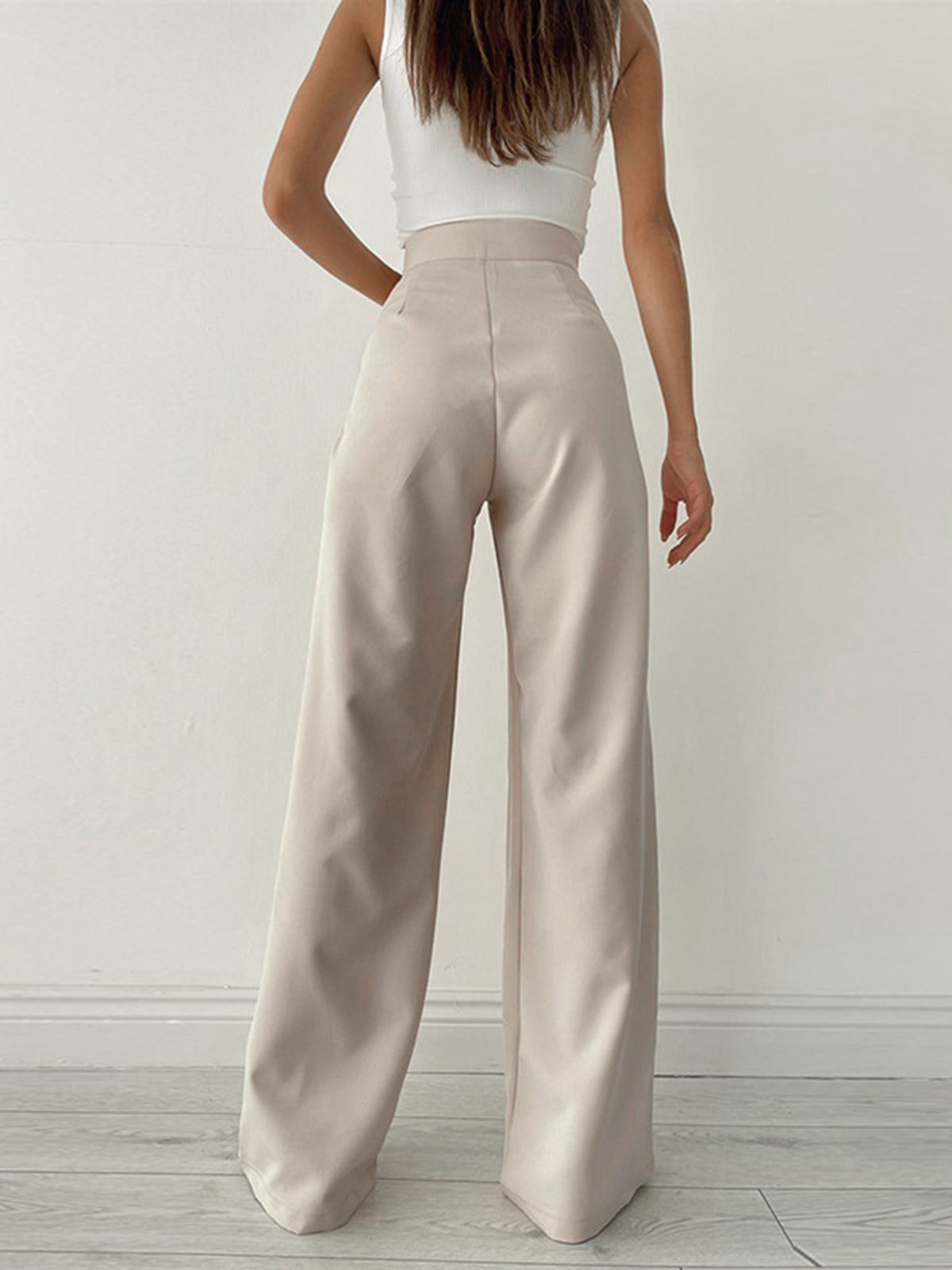 Noieria - Women's High-Waisted Palazzo Pants - Wide-Leg Fit - Pleated Waist - Full Length