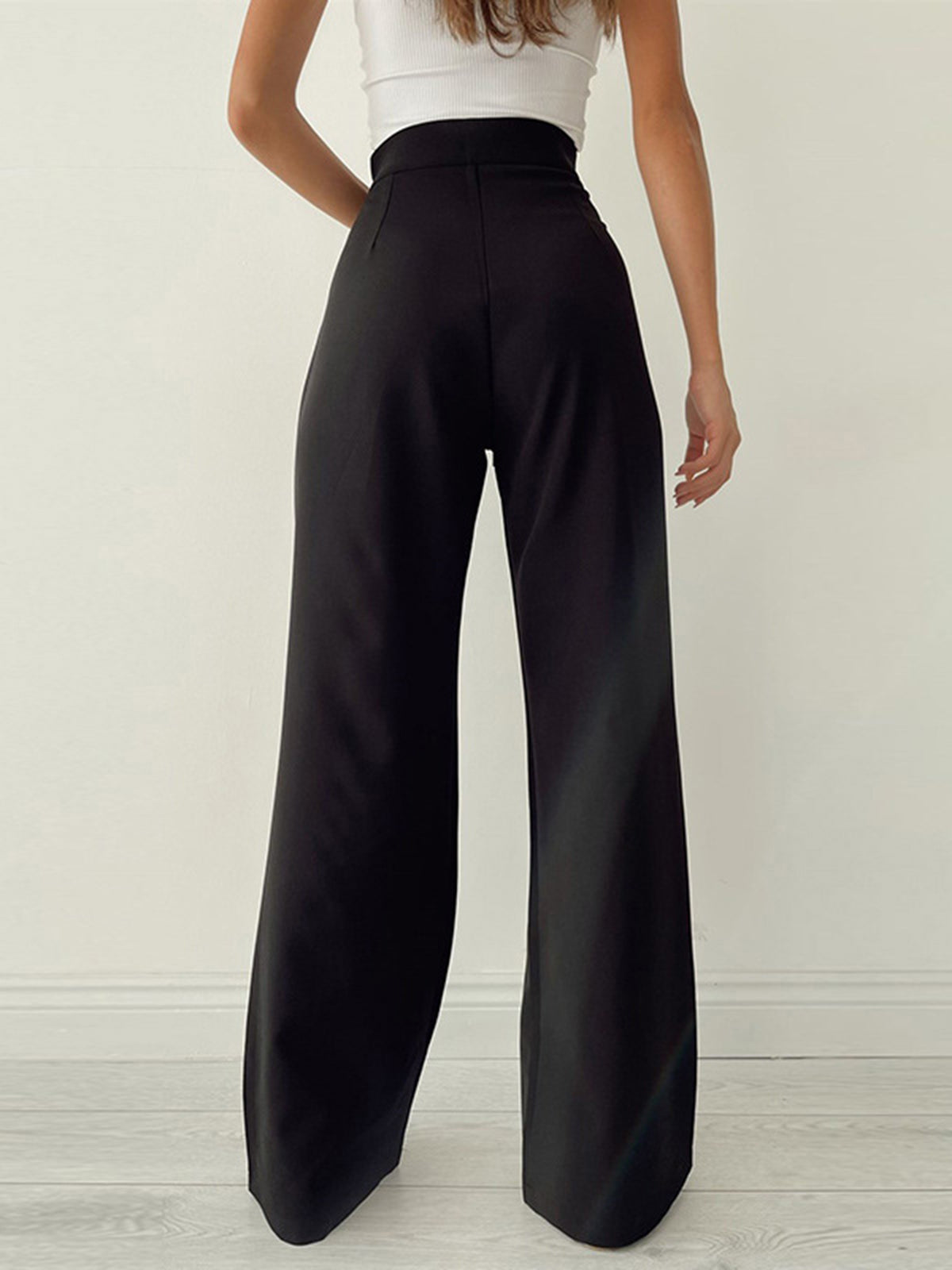 Noieria - Women's High-Waisted Palazzo Pants - Wide-Leg Fit - Pleated Waist - Full Length