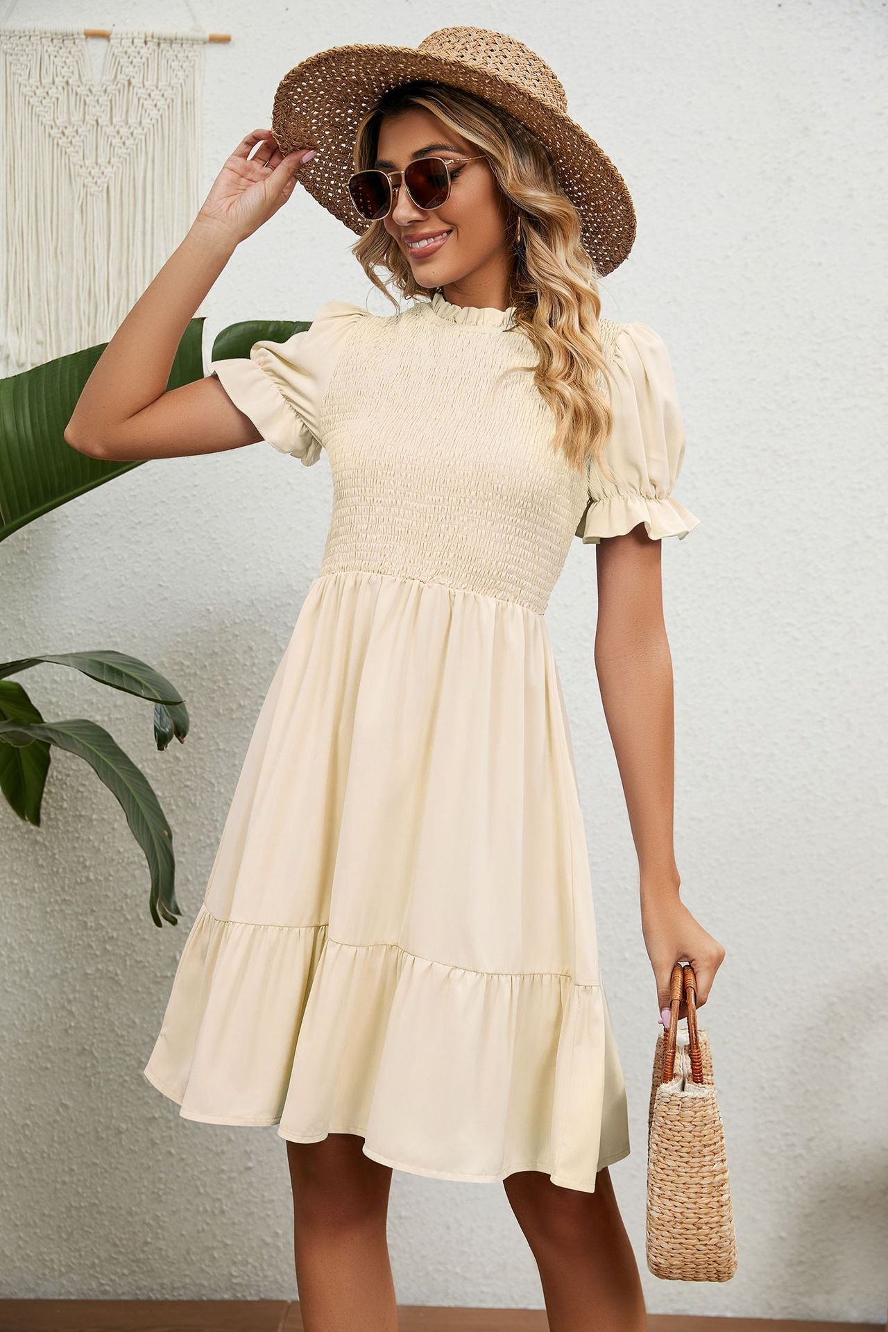 Noieria - Beige Fringe Summer Dress in Lightweight Fabric Perfect for Warmer Weather