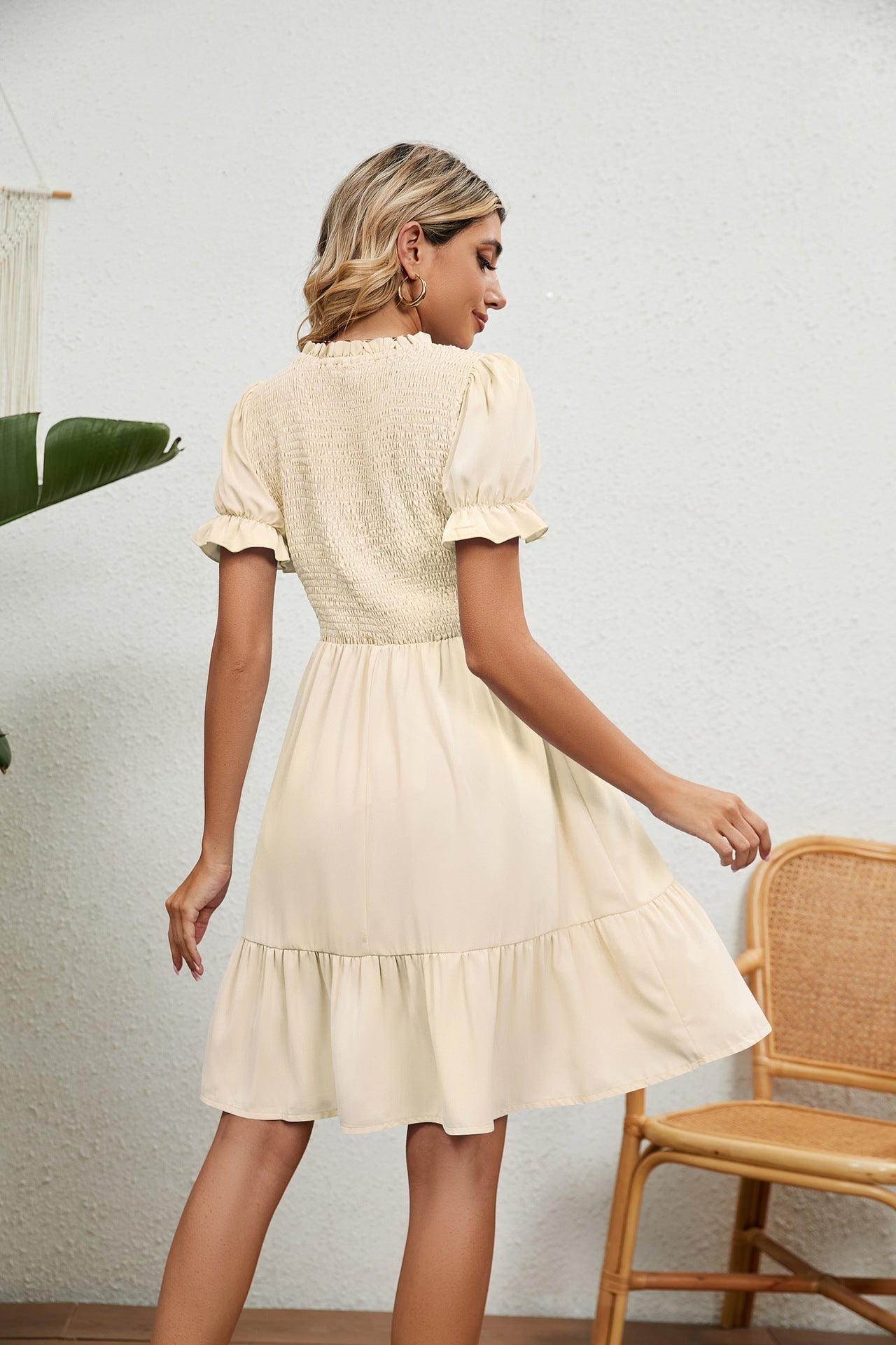 Noieria - Beige Fringe Summer Dress in Lightweight Fabric Perfect for Warmer Weather