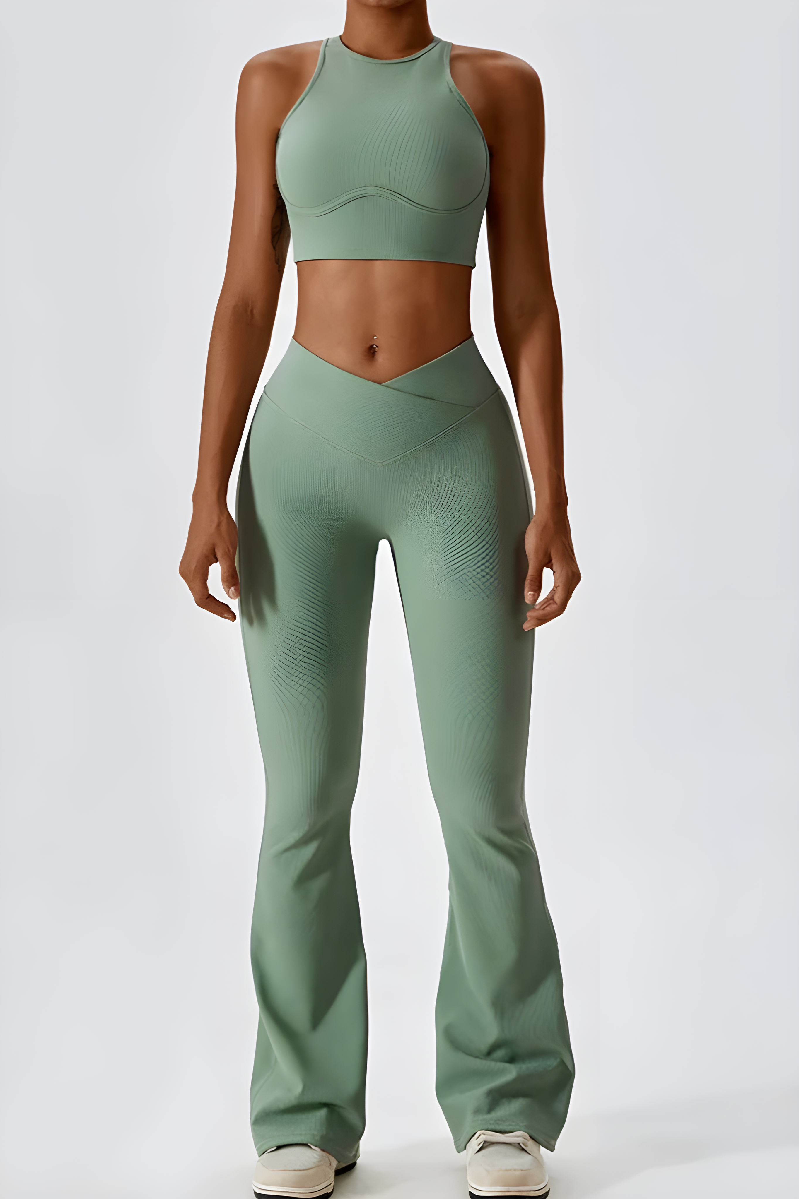 Noieria - Racerback Crop Top & High-Waist Flare Leggings - Stretch Fit