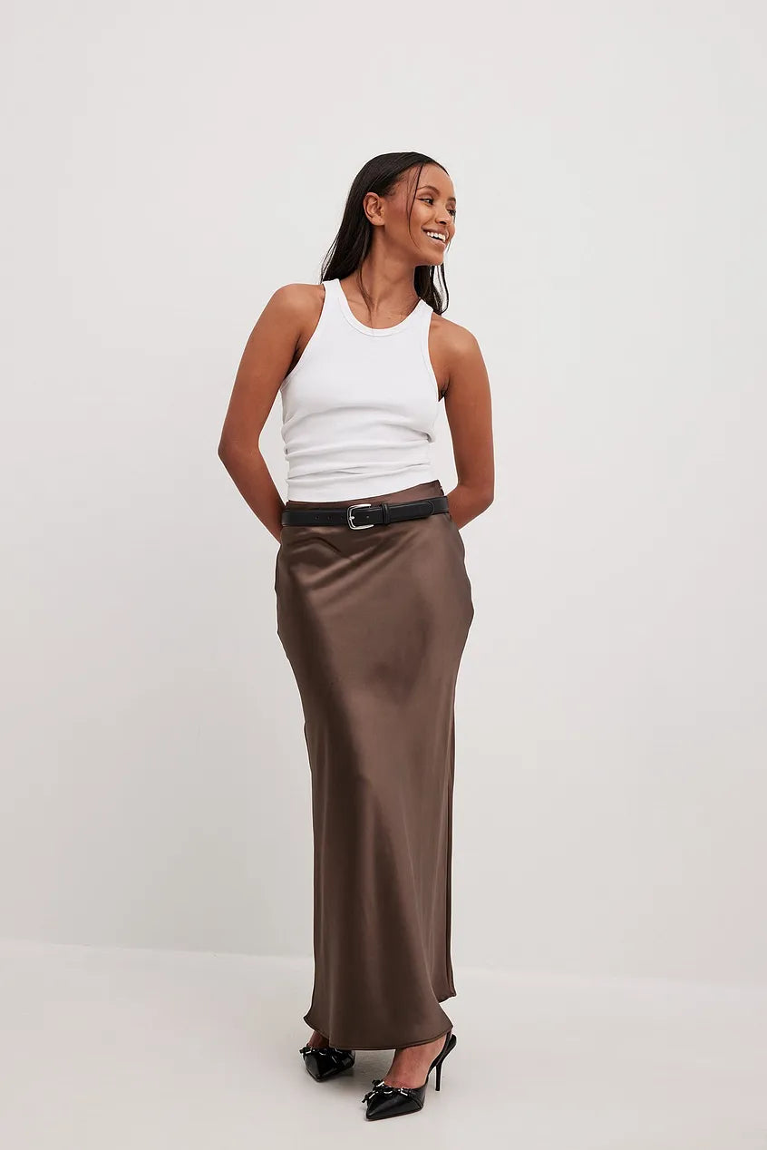 Noieria Women's Maxi Skirt - Sleek Satin - Flowing A-Line Silhouette - Elegant Formal Wear