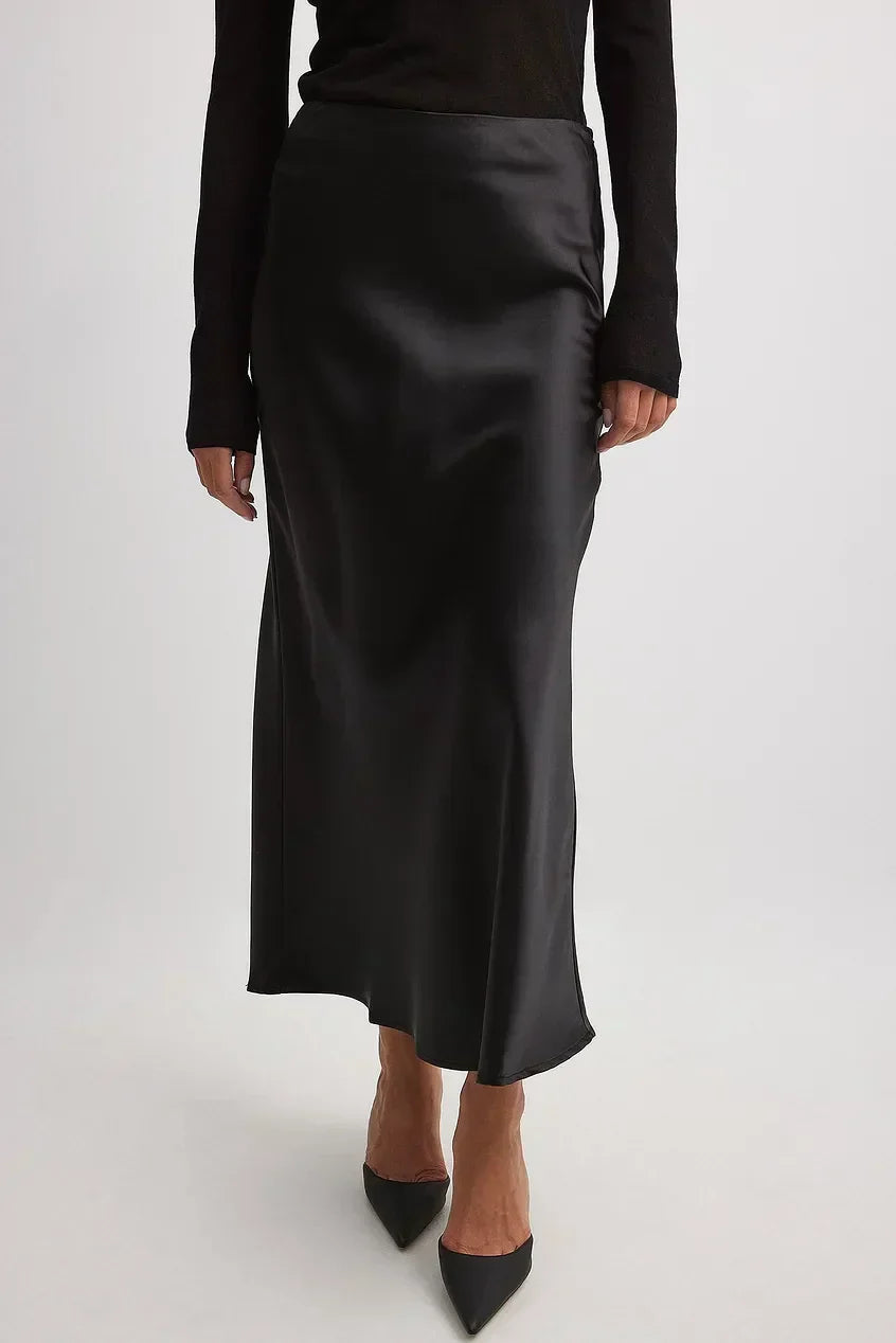 Noieria Women's Maxi Skirt - Sleek Satin - Flowing A-Line Silhouette - Elegant Formal Wear