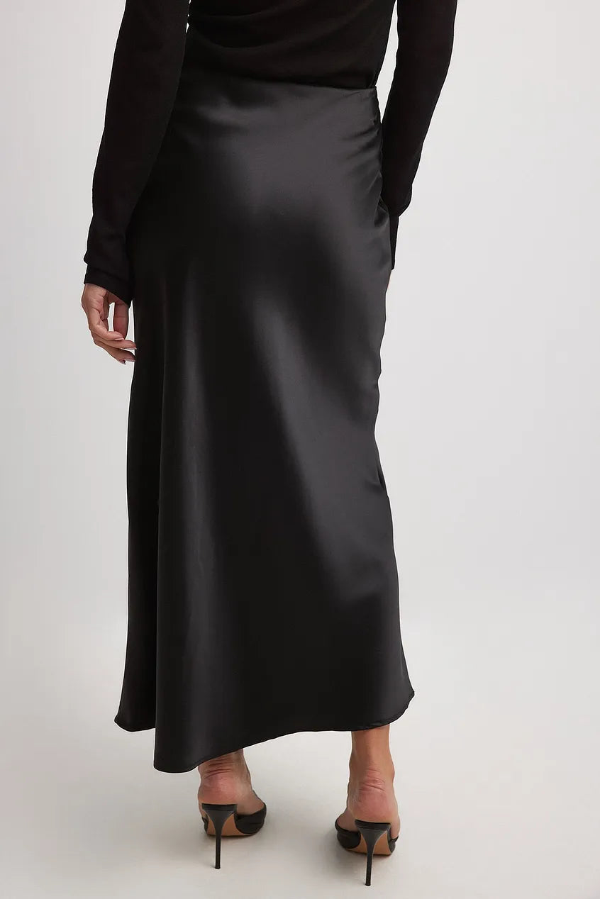 Noieria Women's Maxi Skirt - Sleek Satin - Flowing A-Line Silhouette - Elegant Formal Wear