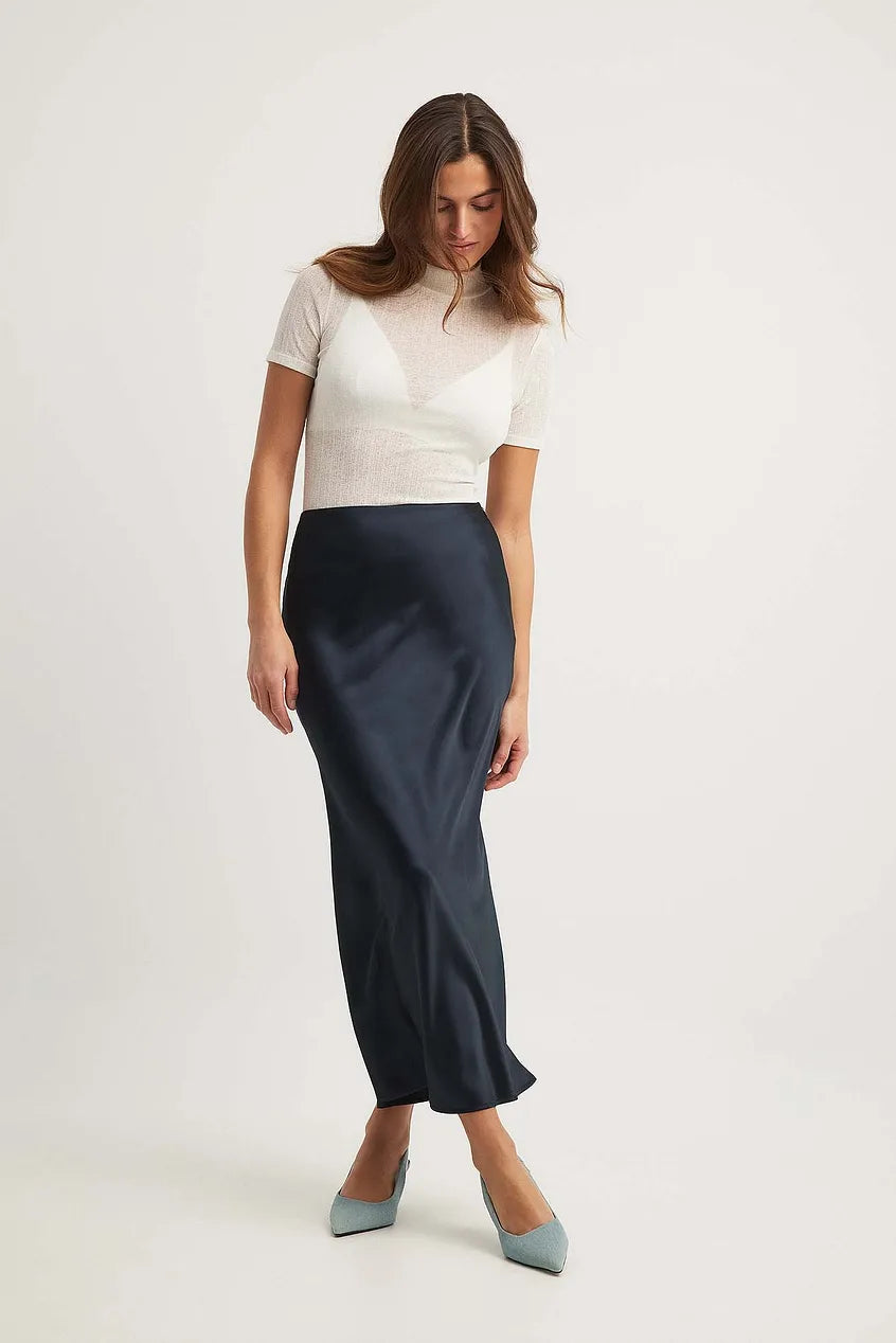 Noieria Women's Maxi Skirt - Sleek Satin - Flowing A-Line Silhouette - Elegant Formal Wear