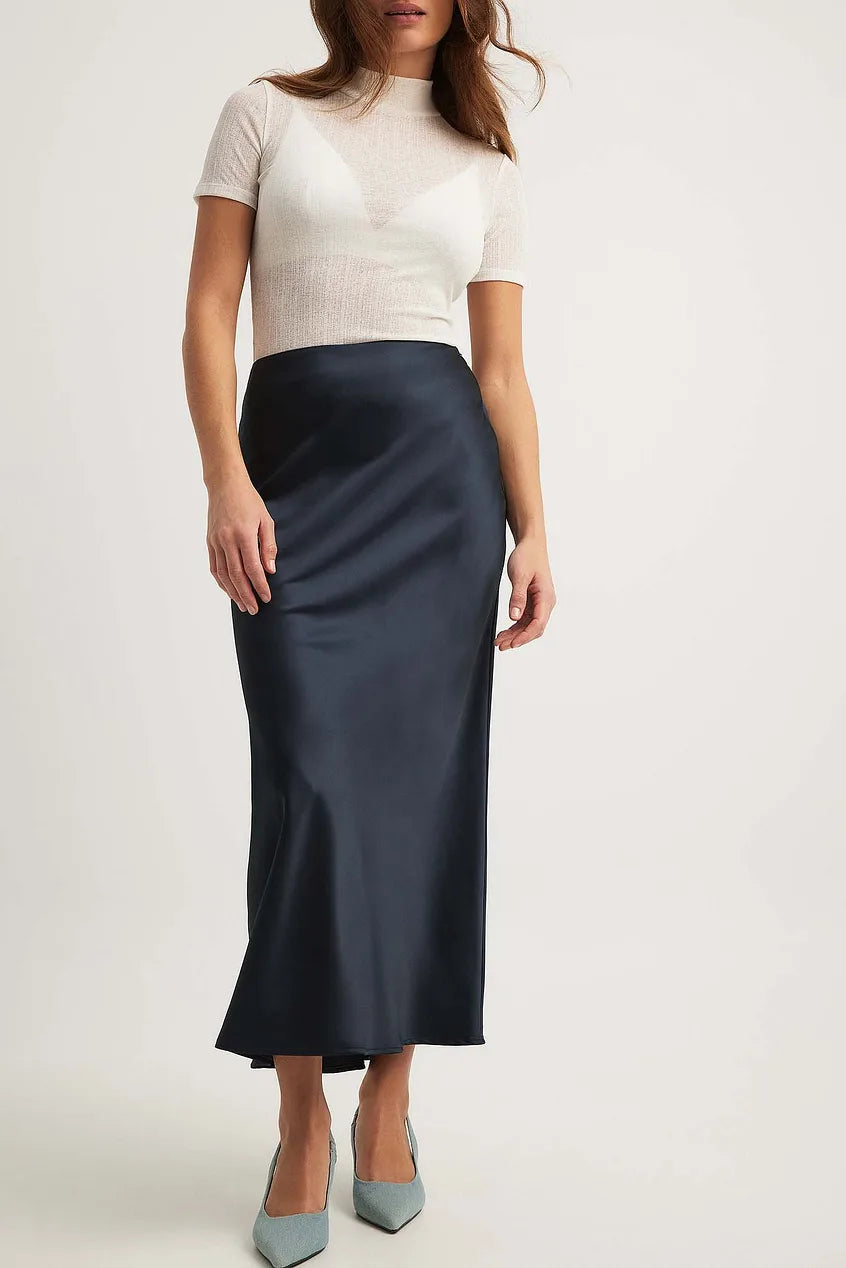 Noieria Women's Maxi Skirt - Sleek Satin - Flowing A-Line Silhouette - Elegant Formal Wear