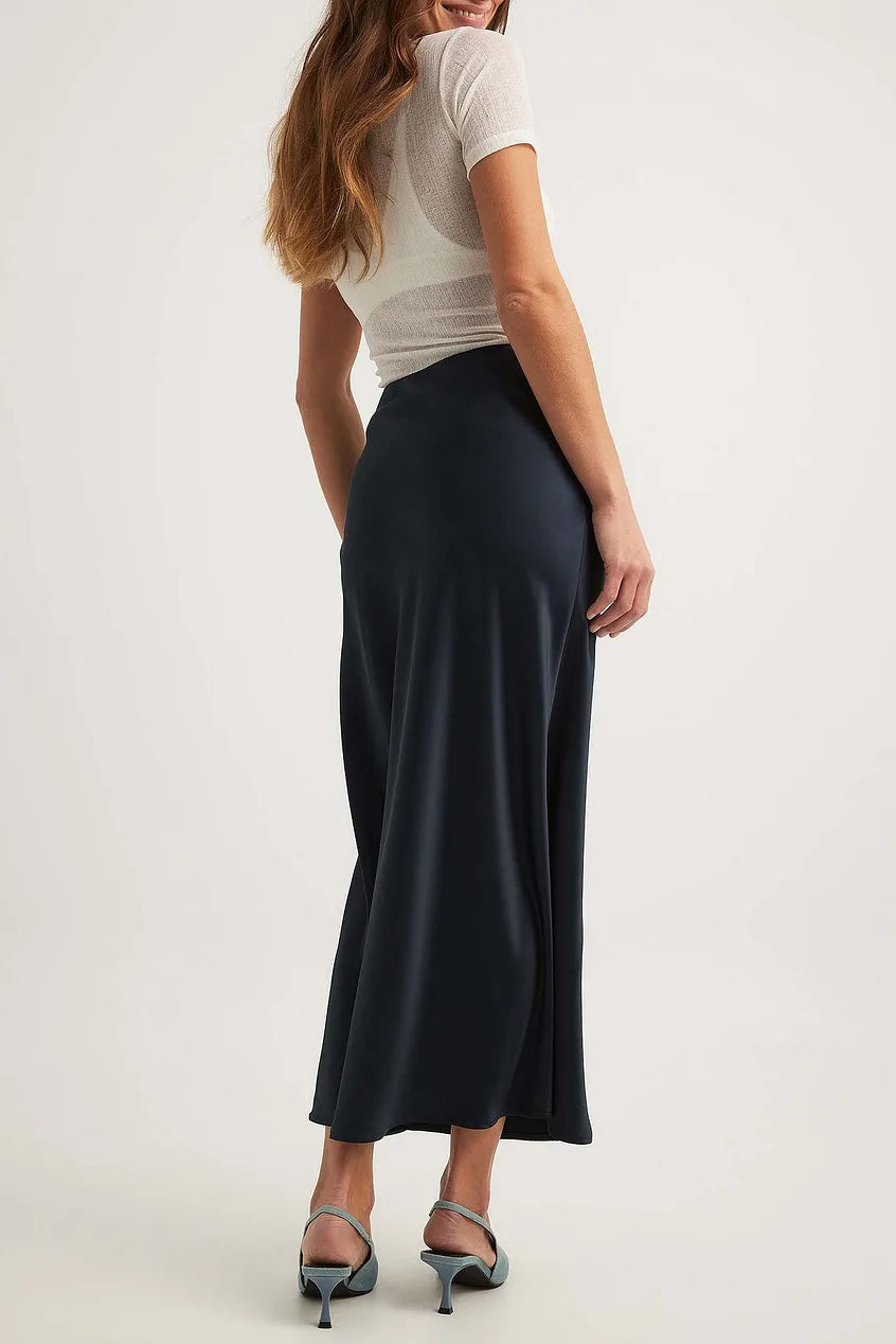 Noieria Women's Maxi Skirt - Sleek Satin - Flowing A-Line Silhouette - Elegant Formal Wear